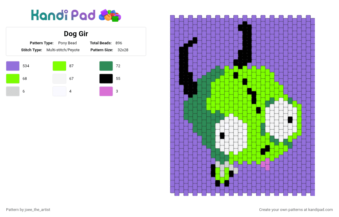 Dog Gir - Pony Bead Pattern by joee_the_artist on Kandi Pad - purple