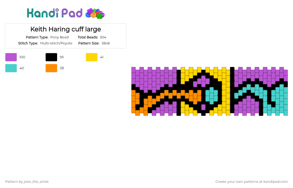 Keith Haring cuff large - Pony Bead Pattern by joee_the_artist on Kandi Pad - pink
