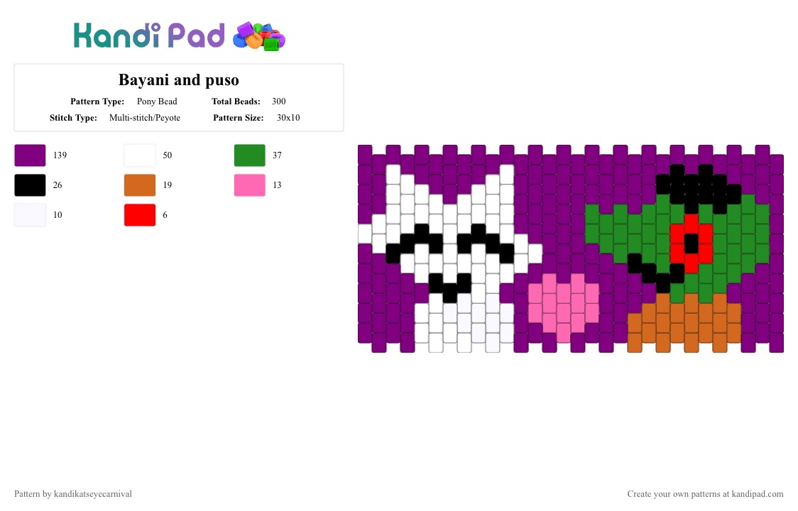 Bayani and puso - Pony Bead Pattern by kandikatseyecarnival on Kandi Pad - pink
