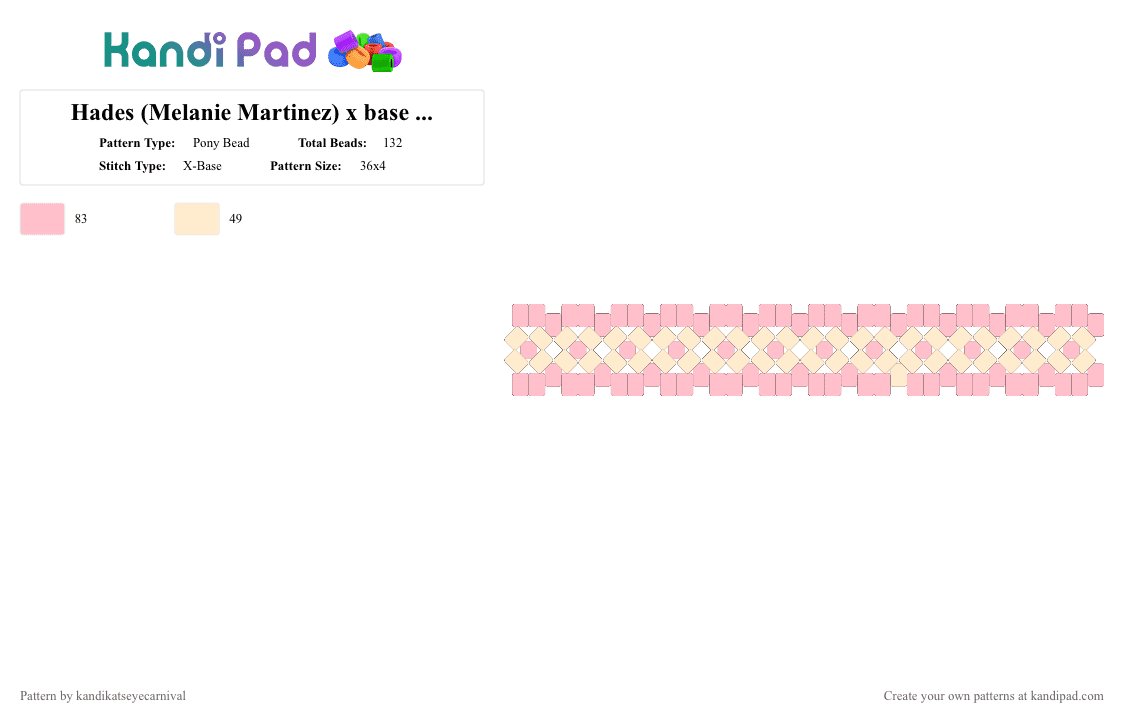 Hades (Melanie Martinez) x base cuff - Pony Bead Pattern by kandikatseyecarnival on Kandi Pad - beige, pink