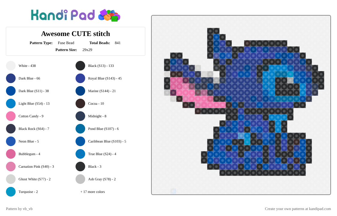 Awesome CUTE stitch - Fuse Bead Pattern by vb_vb on Kandi Pad - white,blue,purple,stitch,movie,disney,cute,alein,awesome,stuff,lilo and stitch