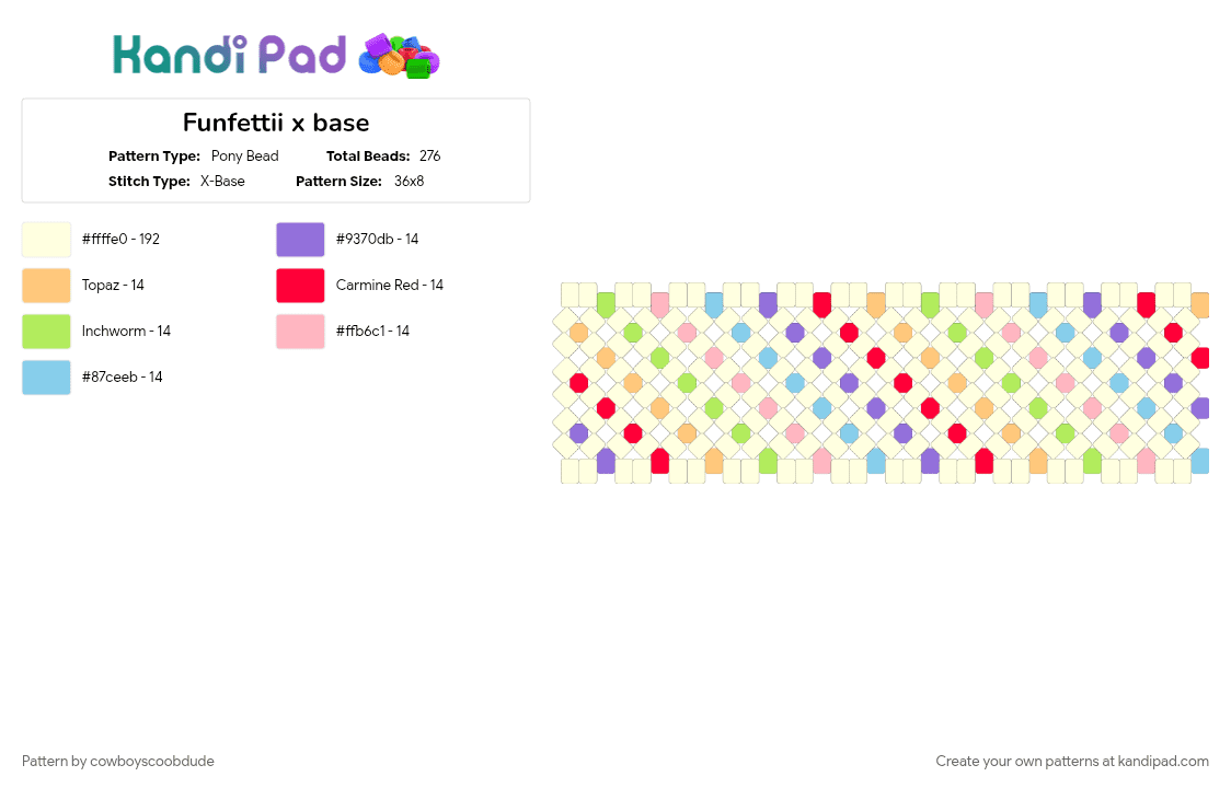 Funfettii x base - Pony Bead Pattern by cowboyscoobdude on Kandi Pad - colorful, green, light blue, orange, white