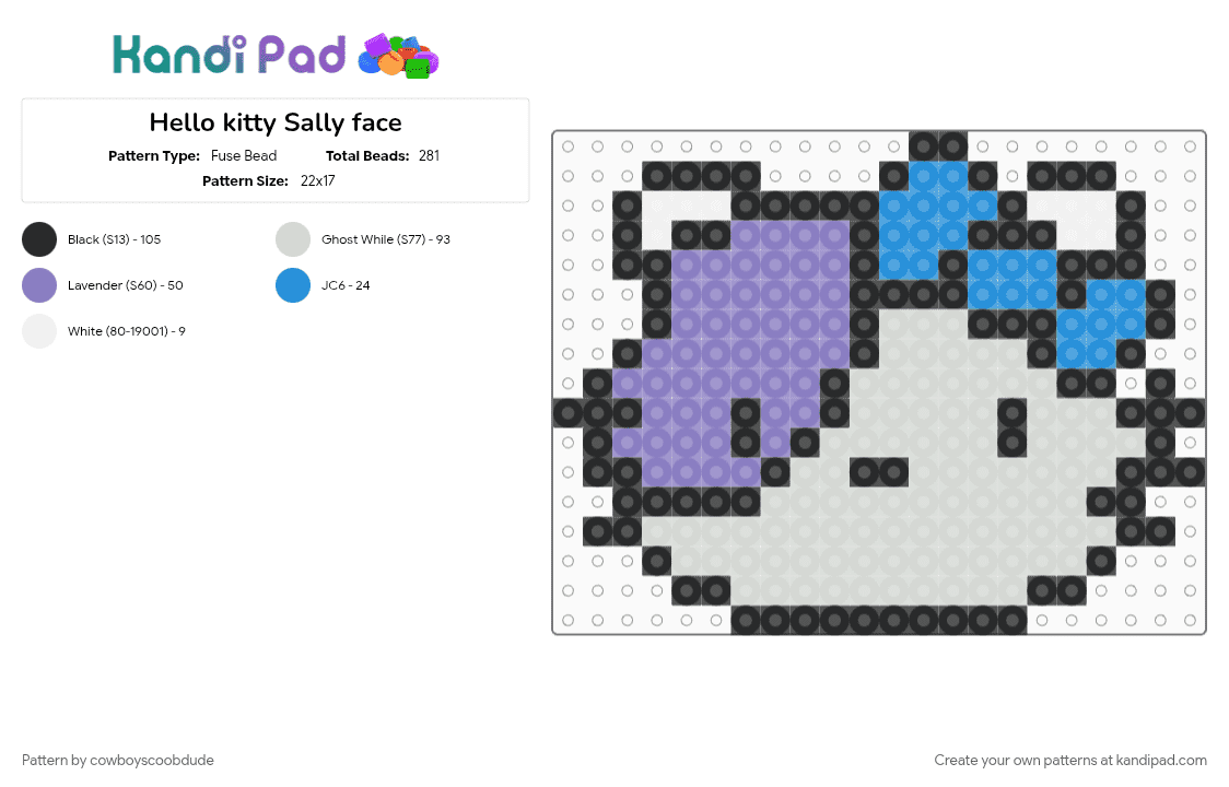 Hello kitty Sally face - Fuse Bead Pattern by cowboyscoobdude on Kandi Pad - light blue, pink