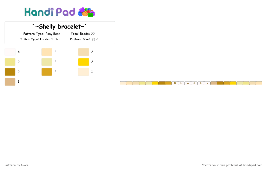 `~Shelly bracelet~` - Pony Bead Pattern by t-vee on Kandi Pad - beige,yellow