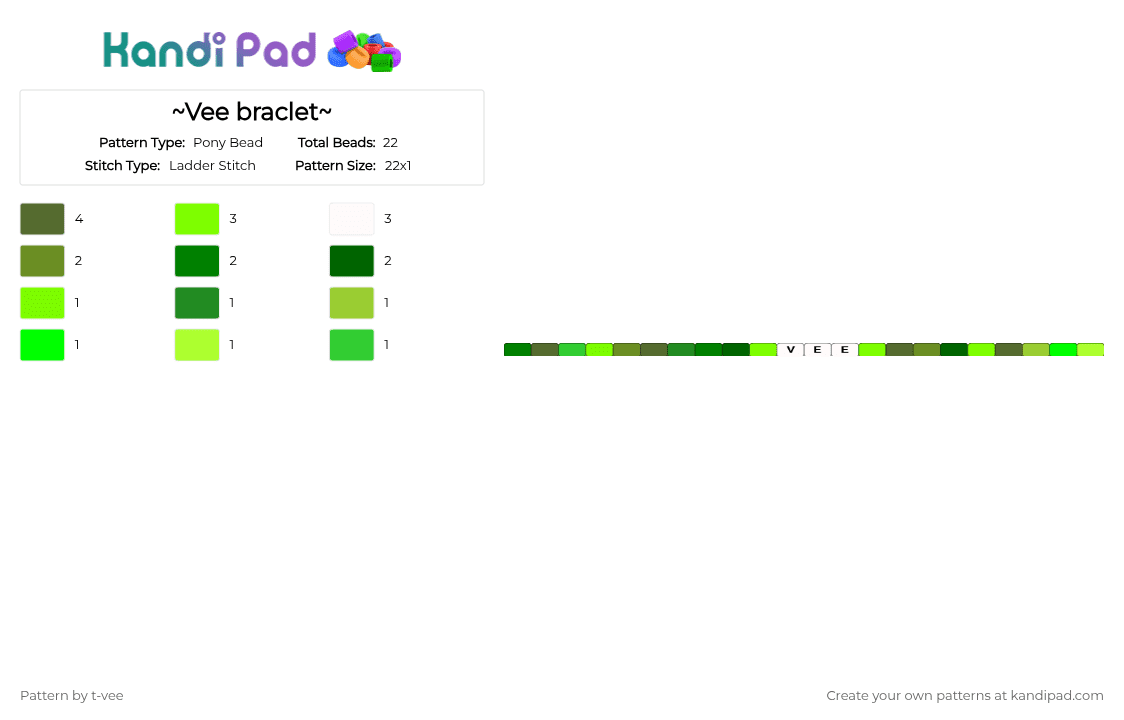 ~Vee braclet~ - Pony Bead Pattern by t-vee on Kandi Pad - green