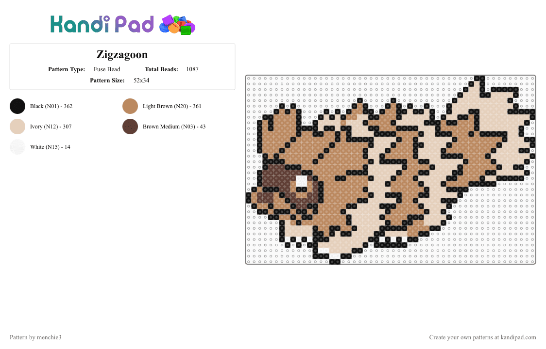 Zigzagoon - Fuse Bead Pattern by menchie3 on Kandi Pad - tan,beige