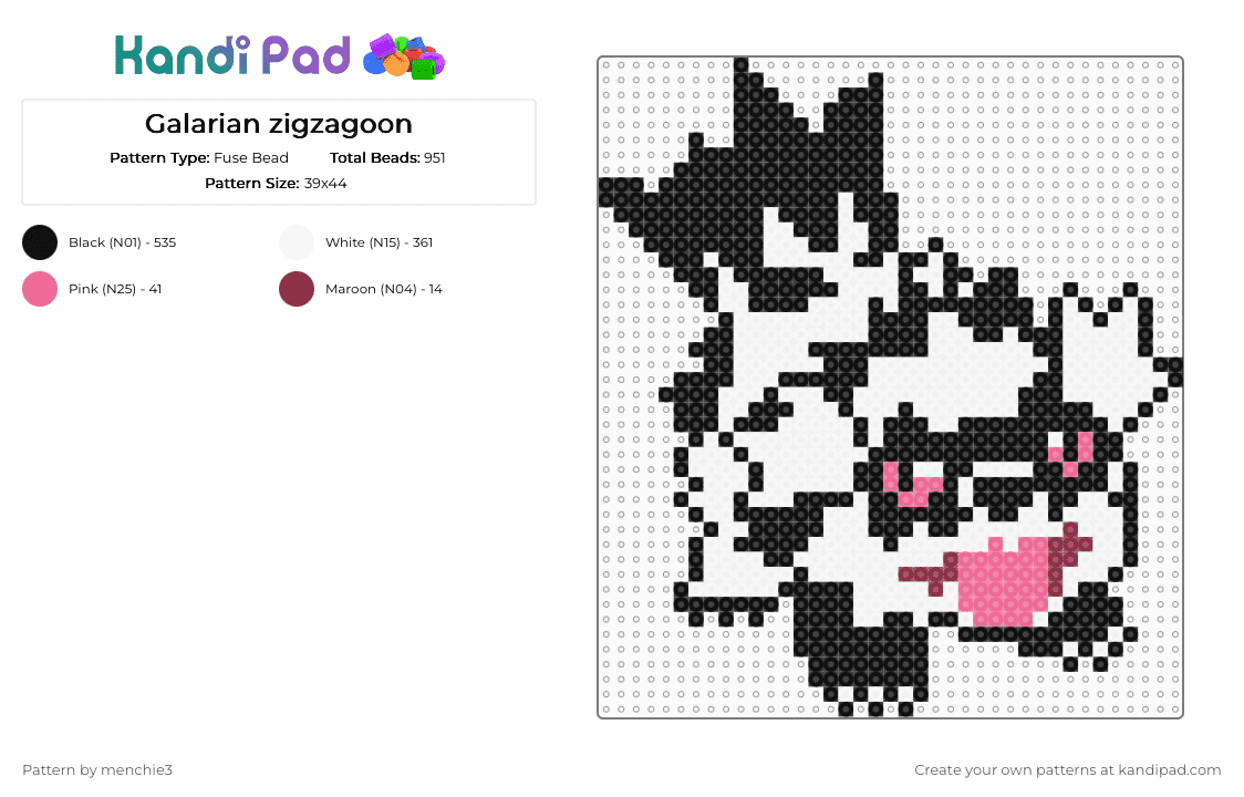 Galarian zigzagoon - Fuse Bead Pattern by menchie3 on Kandi Pad - white