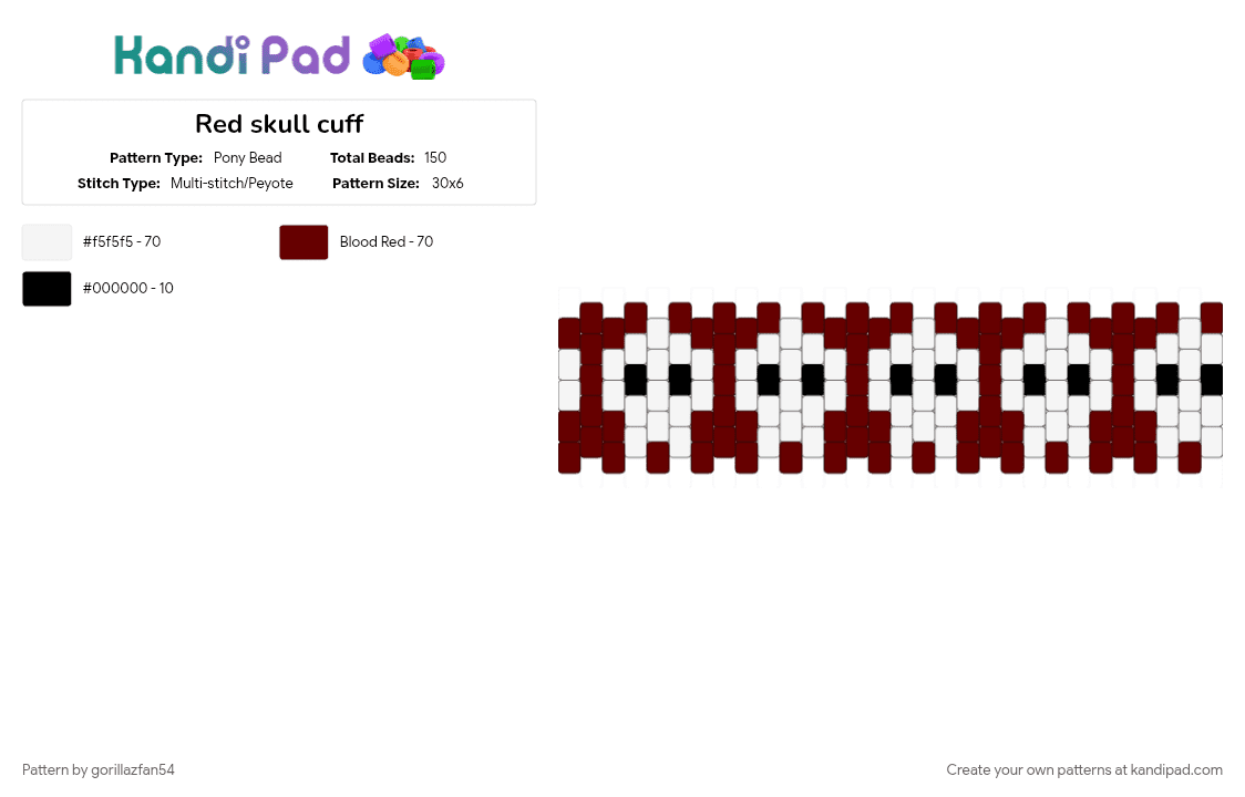 Red skull cuff - Pony Bead Pattern by gorillazfan54 on Kandi Pad - brown, white