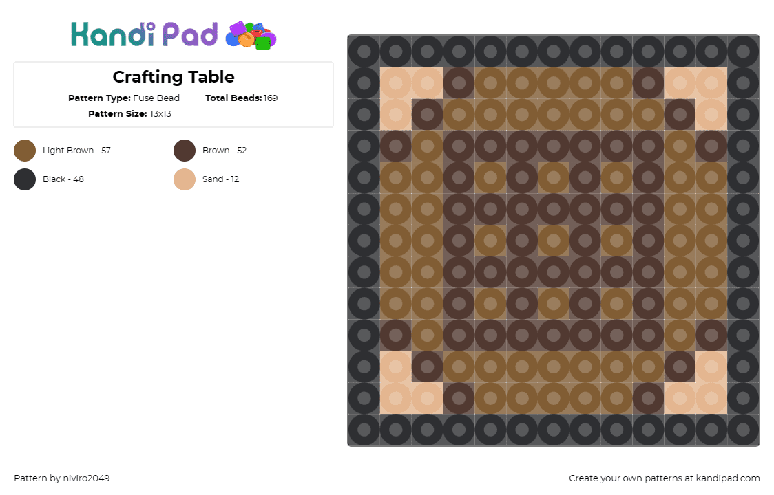 Crafting Table - Fuse Bead Pattern by niviro2049 on Kandi Pad - table,minecraft,block,video game,brown,tan