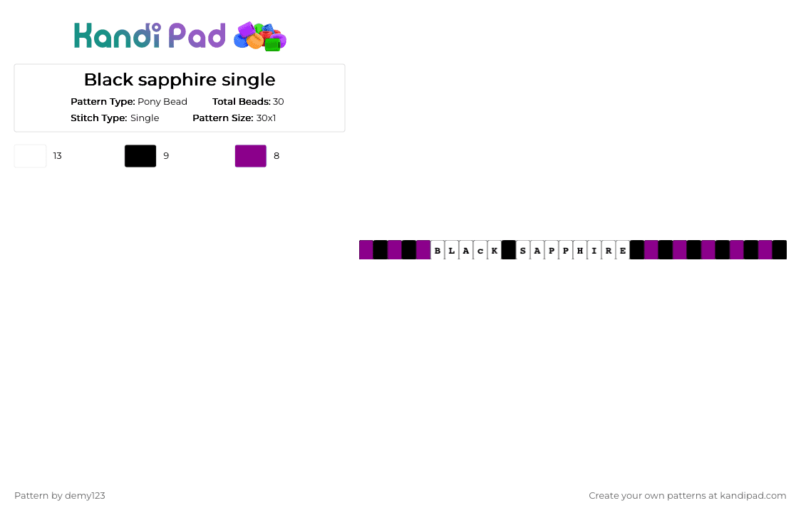 Black sapphire single - Pony Bead Pattern by demy123 on Kandi Pad - white,pink,cookie run