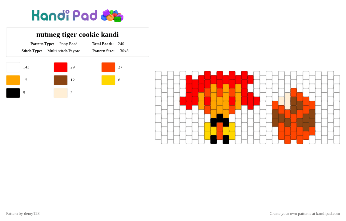 nutmeg tiger cookie kandi - Pony Bead Pattern by demy123 on Kandi Pad - white,red