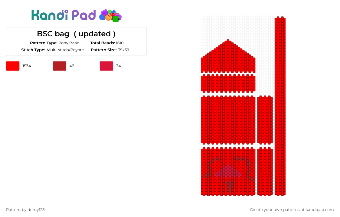 BSC bag  ( updated ) - Pony Bead Pattern by demy123 on Kandi Pad - red