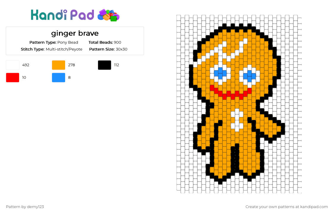 ginger brave - Pony Bead Pattern by demy123 on Kandi Pad - white,orange,gingerbrave cookierun