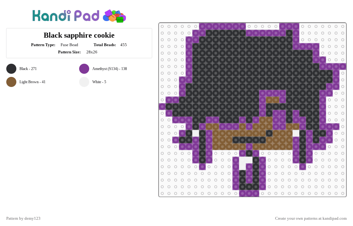 Black sapphire cookie - Fuse Bead Pattern by demy123 on Kandi Pad - black,pink,cookie run