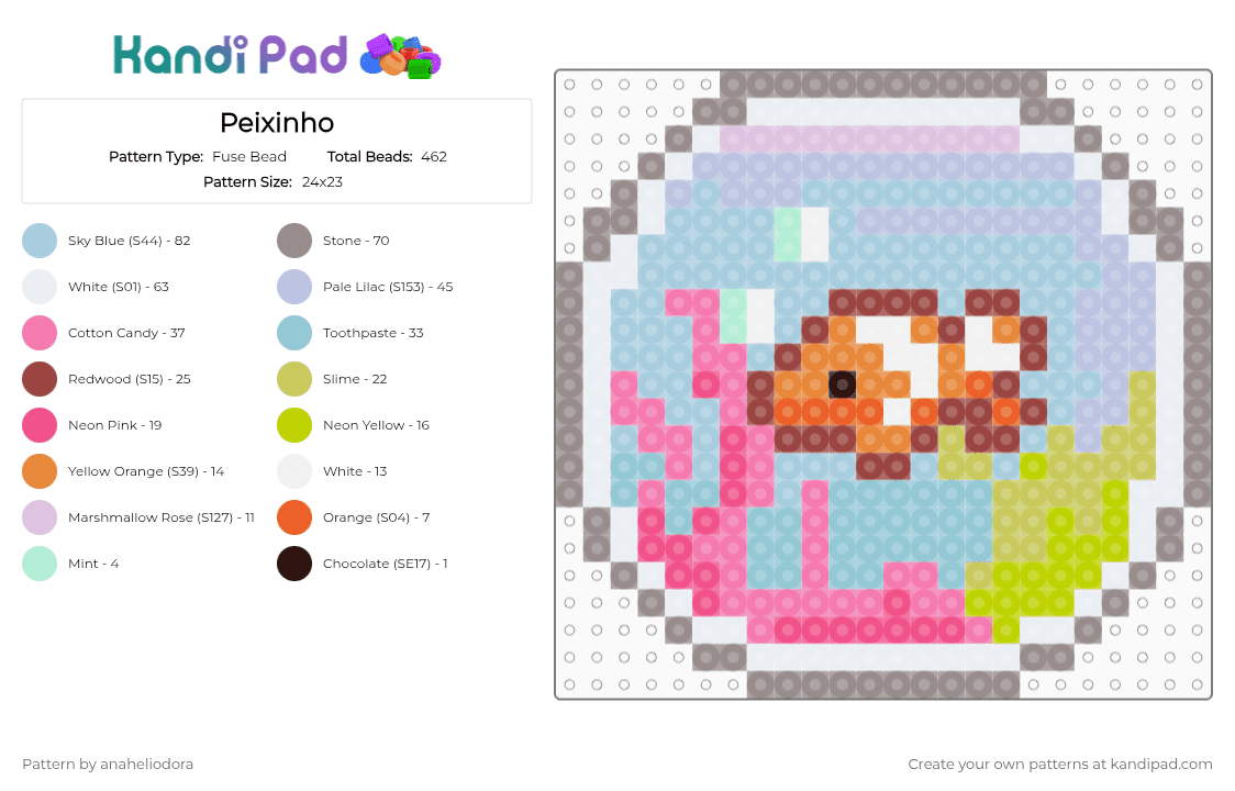 Peixinho - Fuse Bead Pattern by anaheliodora on Kandi Pad - gray,light blue,pink