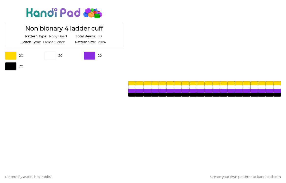 Non bionary 4 ladder cuff - Pony Bead Pattern by astrid_has_rabiez on Kandi Pad - yellow,purple