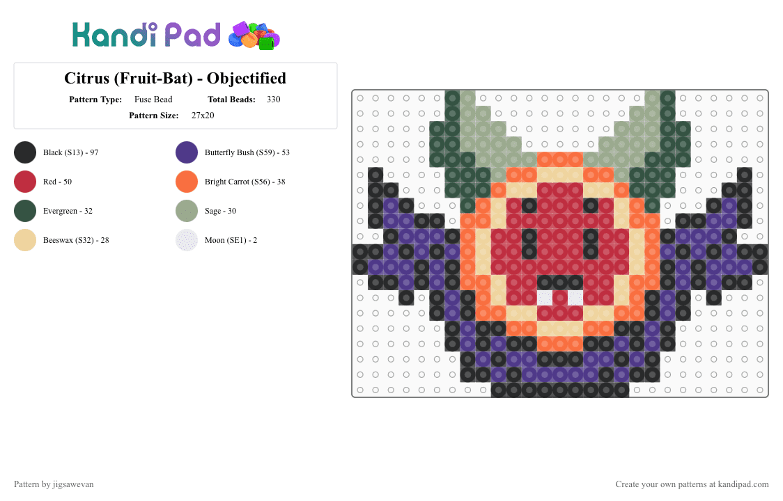 Citrus (Fruit-Bat) - Objectified - Fuse Bead Pattern by jigsawevan on Kandi Pad - gray, purple, red