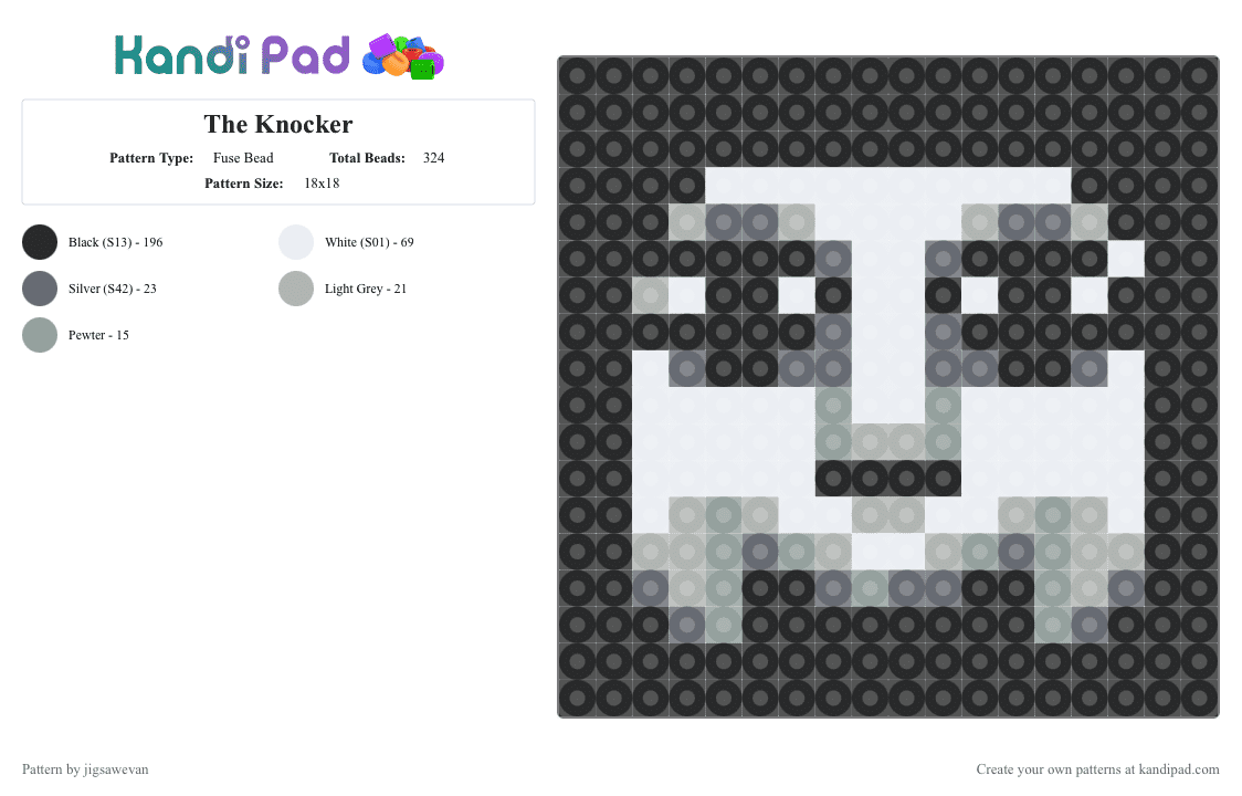 The Knocker - Fuse Bead Pattern by jigsawevan on Kandi Pad - beige, black, gray