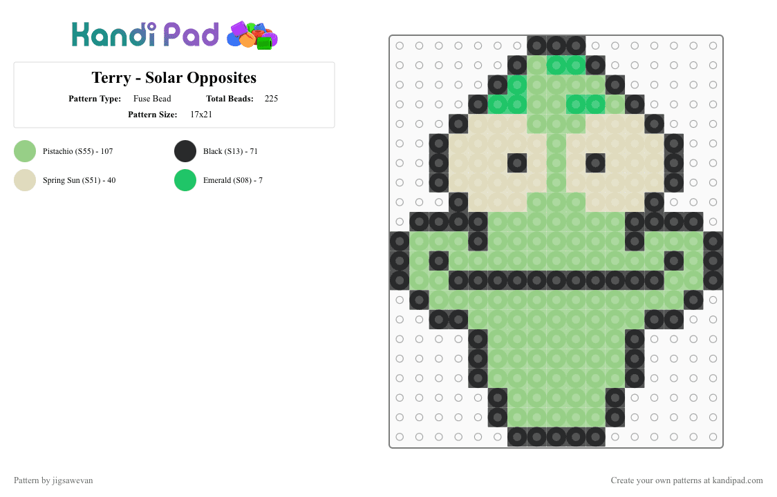 Terry - Solar Opposites - Fuse Bead Pattern by jigsawevan on Kandi Pad - teal