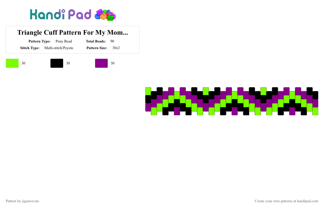 Triangle Cuff Pattern For My Mom lol - Pony Bead Pattern by jigsawevan on Kandi Pad - green,pink