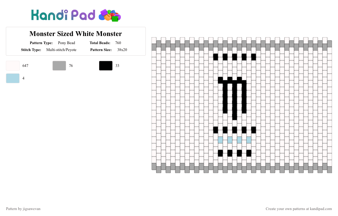 Monster Sized White Monster - Pony Bead Pattern by jigsawevan on Kandi Pad - white,beige