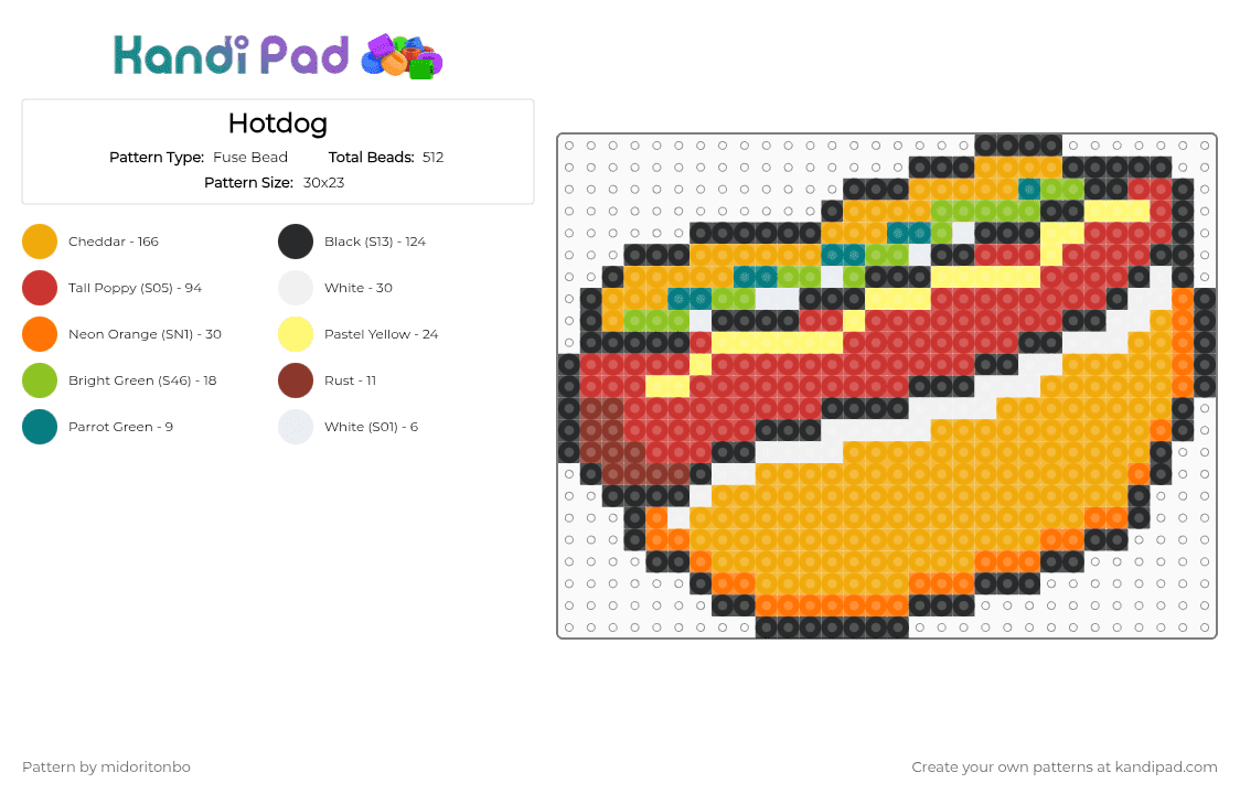 Hotdog - Fuse Bead Pattern by midoritonbo on Kandi Pad - orange,red,food
