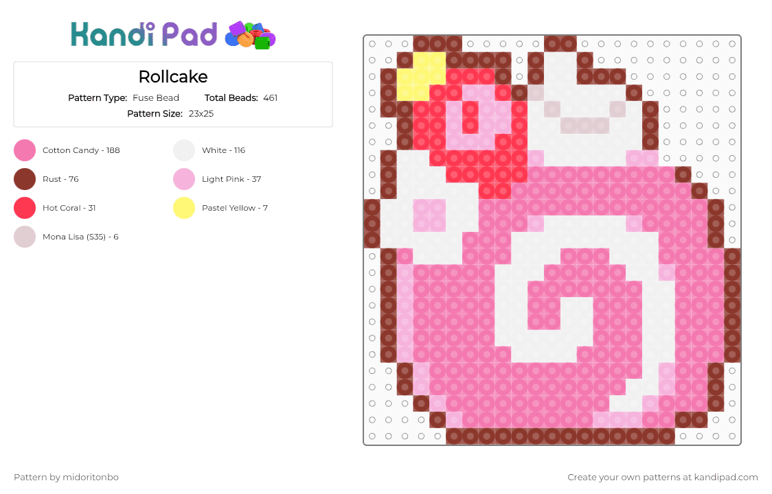 Rollcake - Fuse Bead Pattern by midoritonbo on Kandi Pad - pink,cotdcakes,food