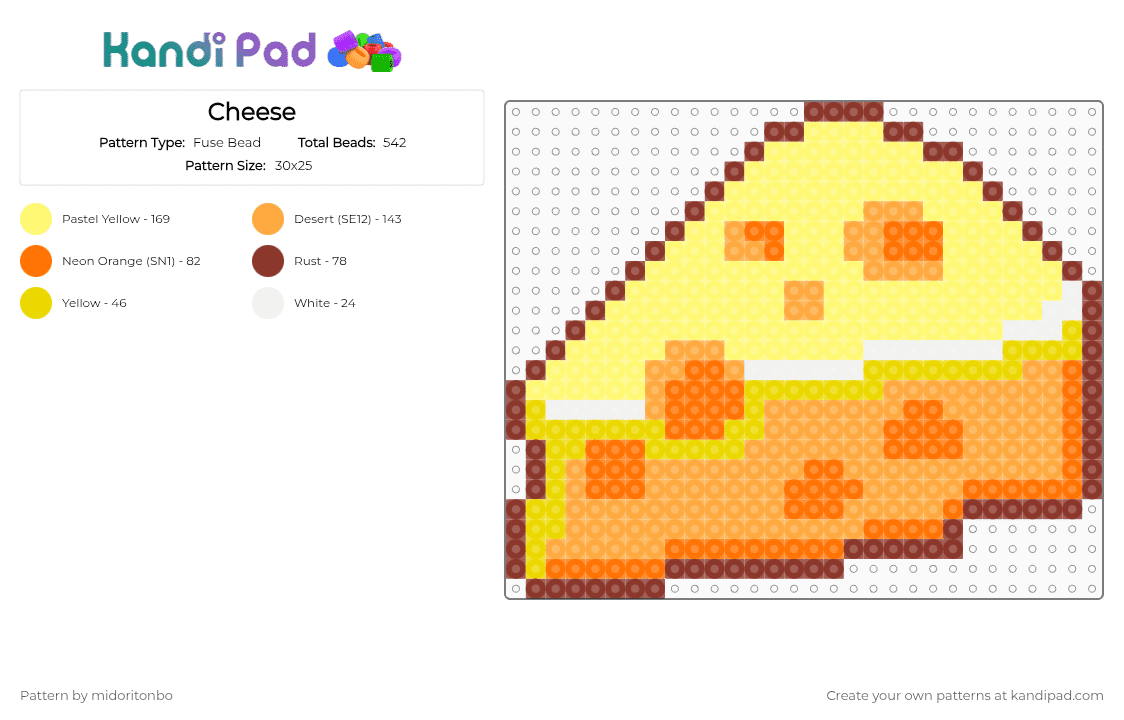 Cheese - Fuse Bead Pattern by midoritonbo on Kandi Pad - yellow,orange,food,cotddairy