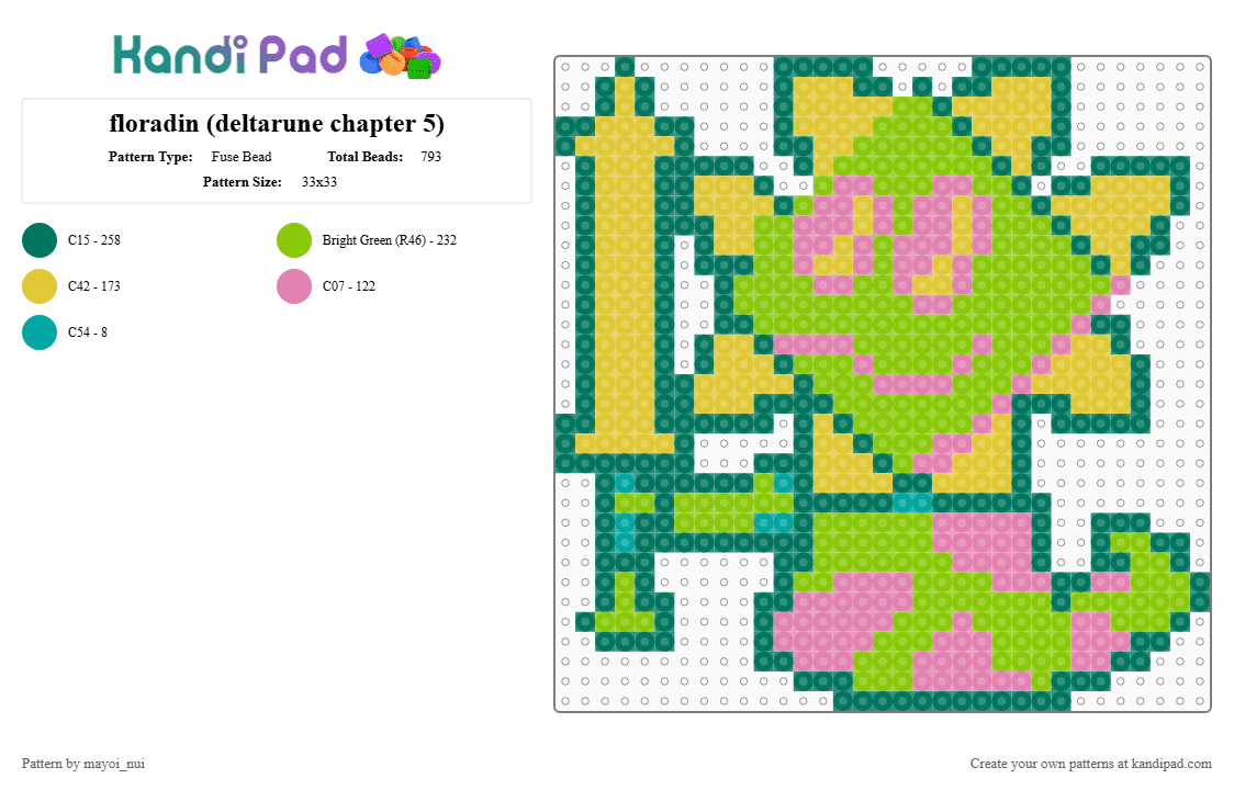 floradinn (deltarune chapter 5) - Fuse Bead Pattern by mayoi_nui on Kandi Pad - teal,green,deltarune