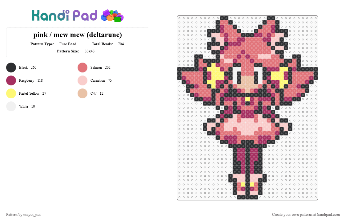 pink / mew mew (deltarune) - Fuse Bead Pattern by mayoi_nui on Kandi Pad - red,pink,deltarune,mew mew,deltarune chapter 5