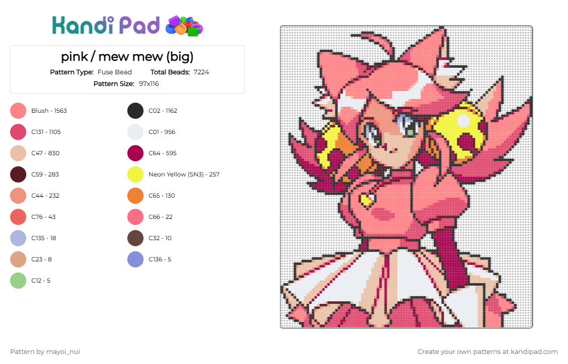 pink / mew mew (big) - Fuse Bead Pattern by mayoi_nui on Kandi Pad - red,beige,pink,deltarune,deltarune chapter 5,undertale