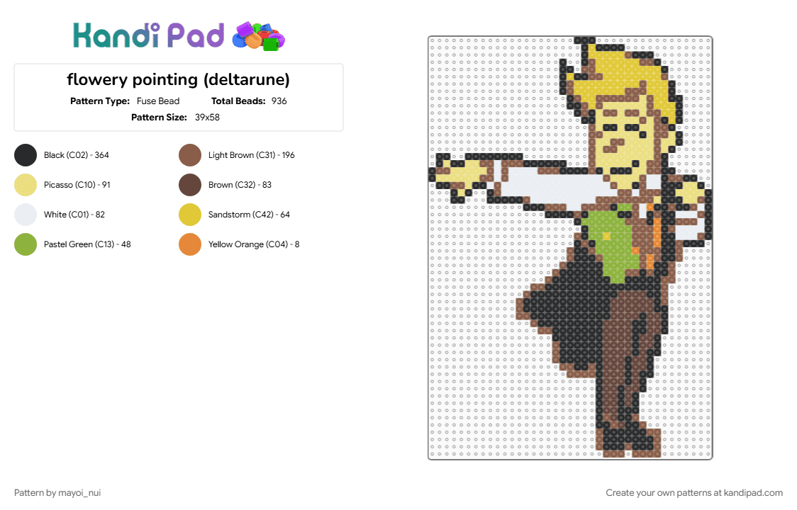 flowery pointing (deltarune) - Fuse Bead Pattern by mayoi_nui on Kandi Pad - deltarune, flowery, tan, yellow