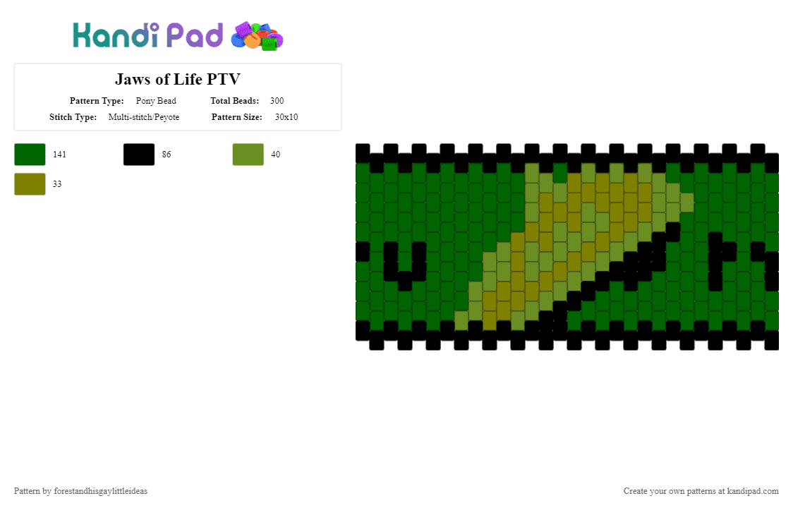 Jaws of Life PTV - Pony Bead Pattern by forestandhisgaylittleideas on Kandi Pad - green