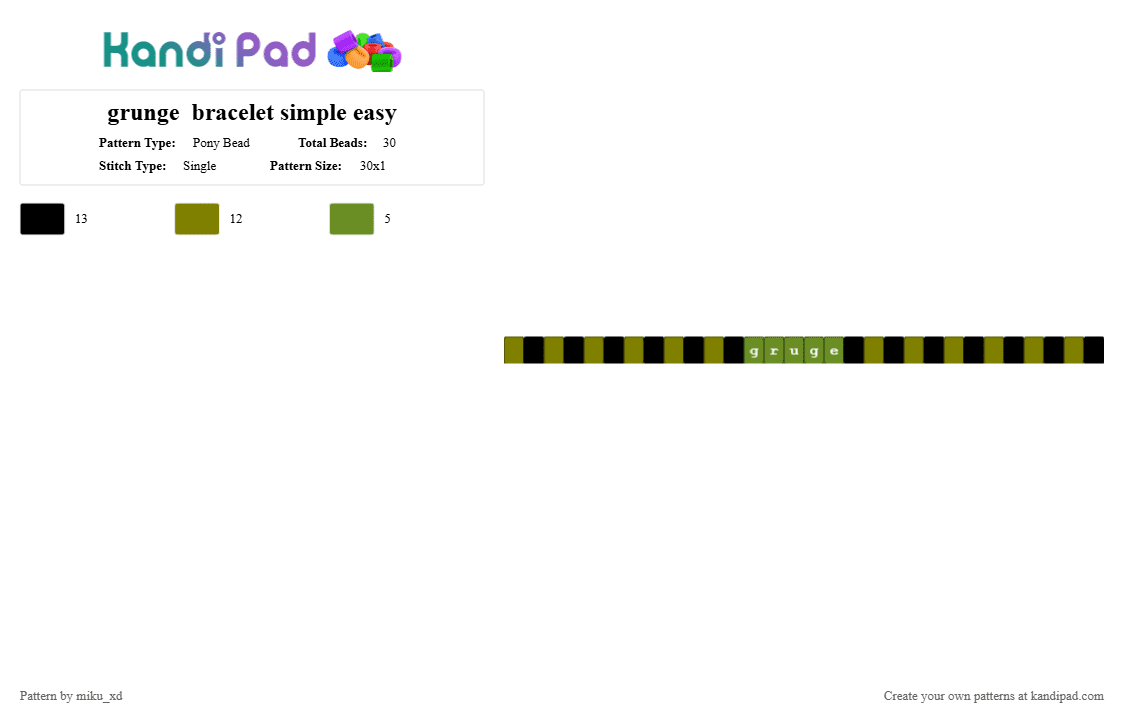 grunge  bracelet simple easy - Pony Bead Pattern by miku_xd on Kandi Pad - gold,green