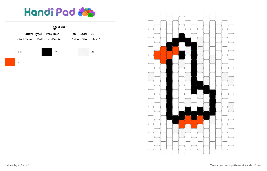 goose - Pony Bead Pattern by miku_xd on Kandi Pad - white