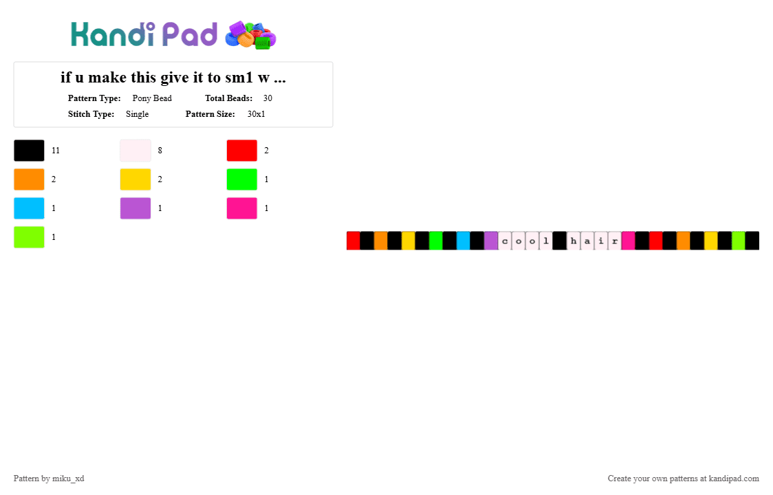 if u make this give it to sm1 w cool hair - Pony Bead Pattern by miku_xd on Kandi Pad - white,orange,green,colorful