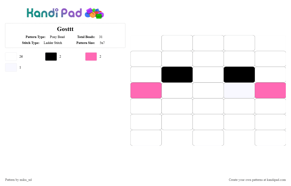 Gosttt - Pony Bead Pattern by miku_xd on Kandi Pad - white