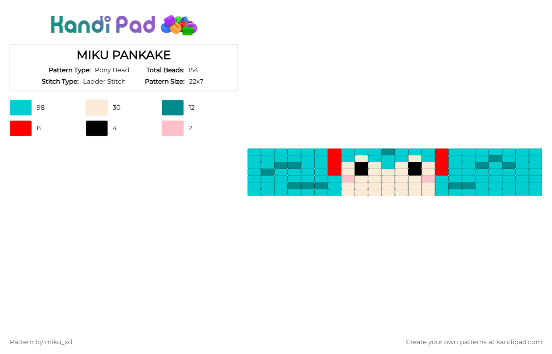 MIKU PANKAKE - Pony Bead Pattern by miku_xd on Kandi Pad - light blue