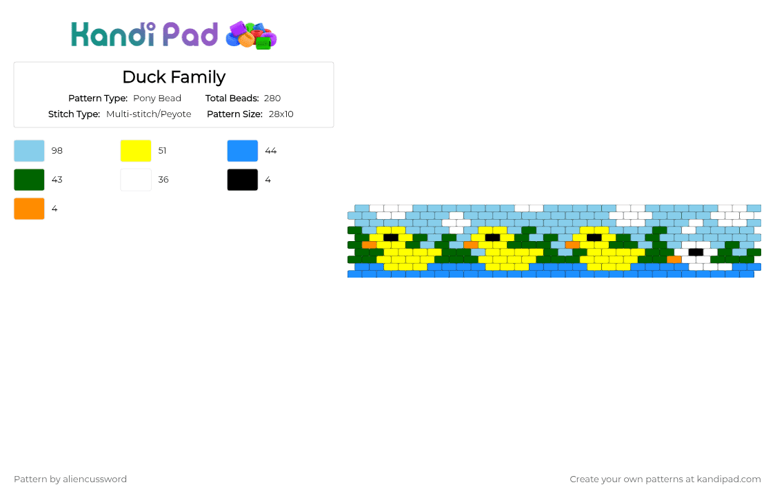 Duck Family - Pony Bead Pattern by aliencussword on Kandi Pad - light blue