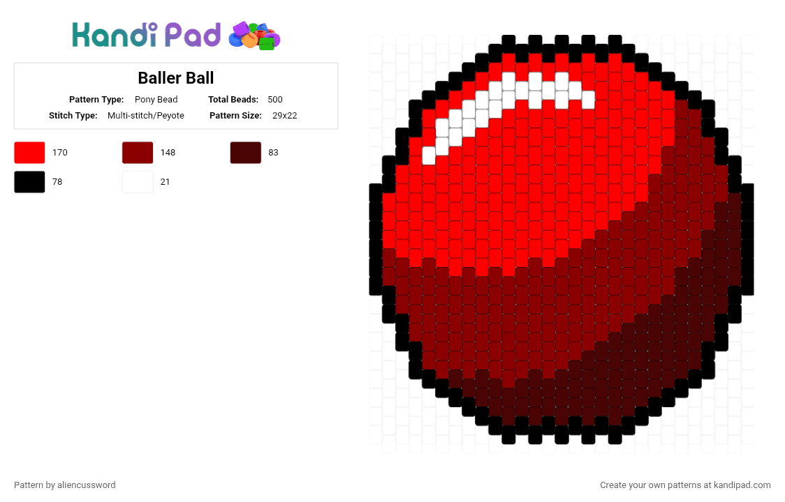 Baller Ball - Pony Bead Pattern by aliencussword on Kandi Pad - red