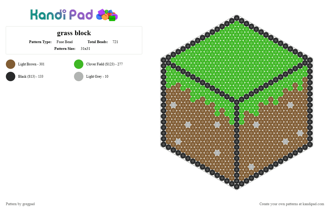 grass block - Fuse Bead Pattern by gregpad on Kandi Pad - green,tan