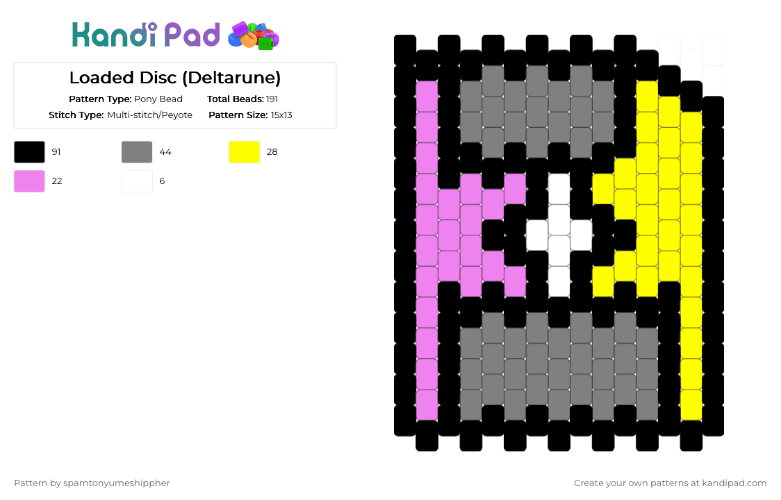 Loaded Disc (Deltarune) - Pony Bead Pattern by spamtonyumeshippher on Kandi Pad - deltarune, floppydisc, gray, peyote, pink, pinkyellow, spamton, yellow