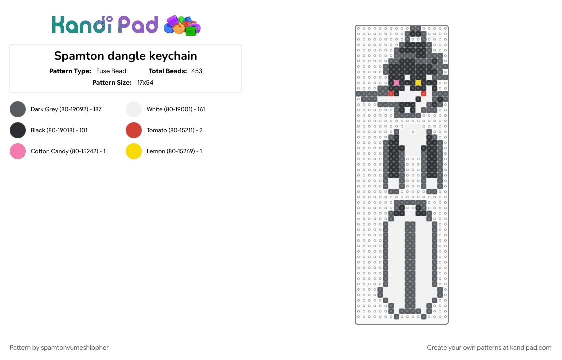 Spamton dangle keychain - Fuse Bead Pattern by spamtonyumeshippher on Kandi Pad - dangle charm, dangle doll, deltarune, gray, keychain, perler bead, perlerbeads, spamton, white