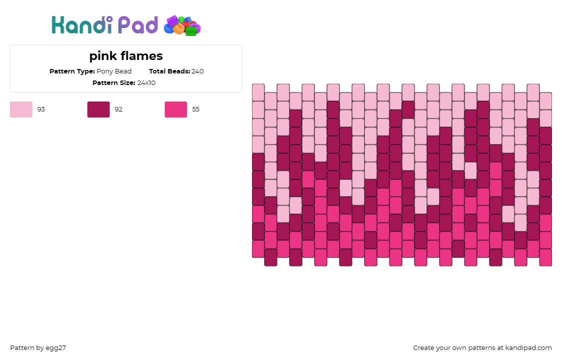 pink flames - Pony Bead Pattern by egg27 on Kandi Pad - flames,fire,bright,simple,pink