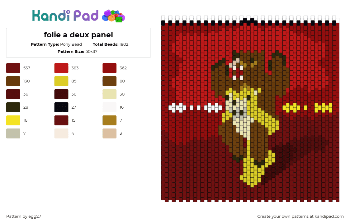 folie a deux panel - Pony Bead Pattern by egg27 on Kandi Pad - fall out boy,band,album,music,panel,bear,red,yellow,brown