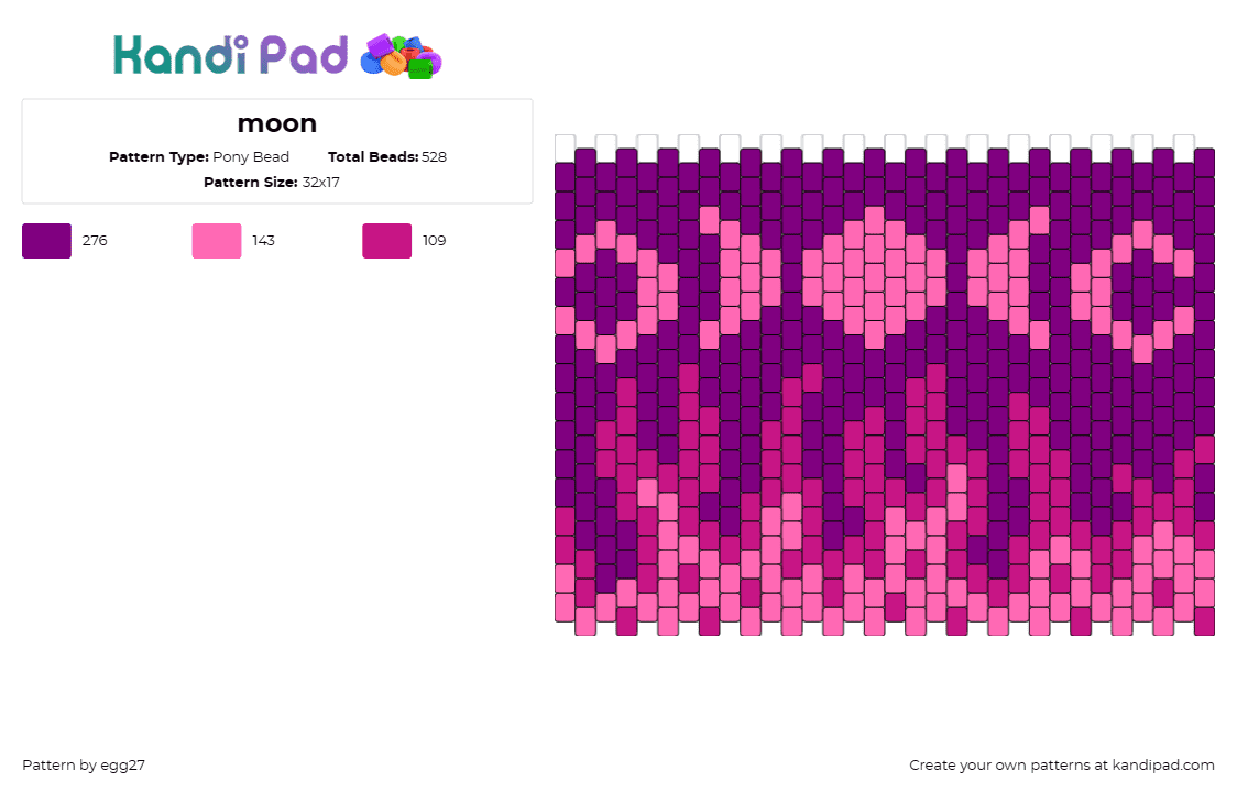 moon - Pony Bead Pattern by egg27 on Kandi Pad - eclipse,moon,phases,fire,flames,panel,purple,pink