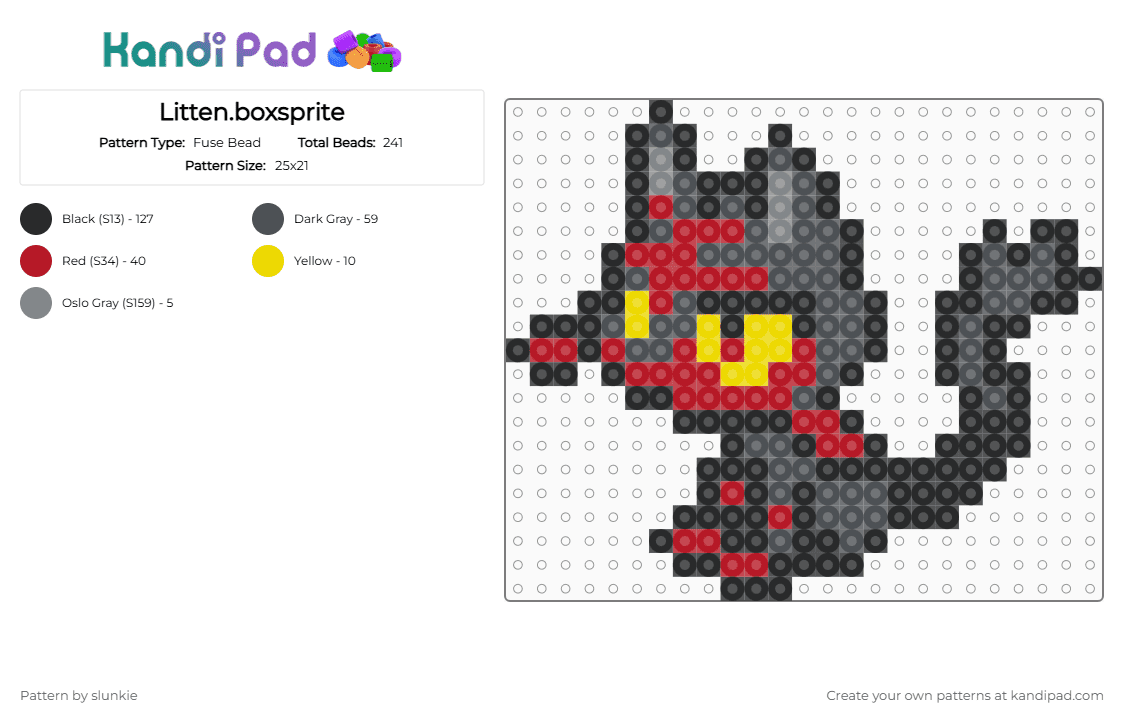 Litten.boxsprite - Fuse Bead Pattern by slunkie on Kandi Pad - gray,red