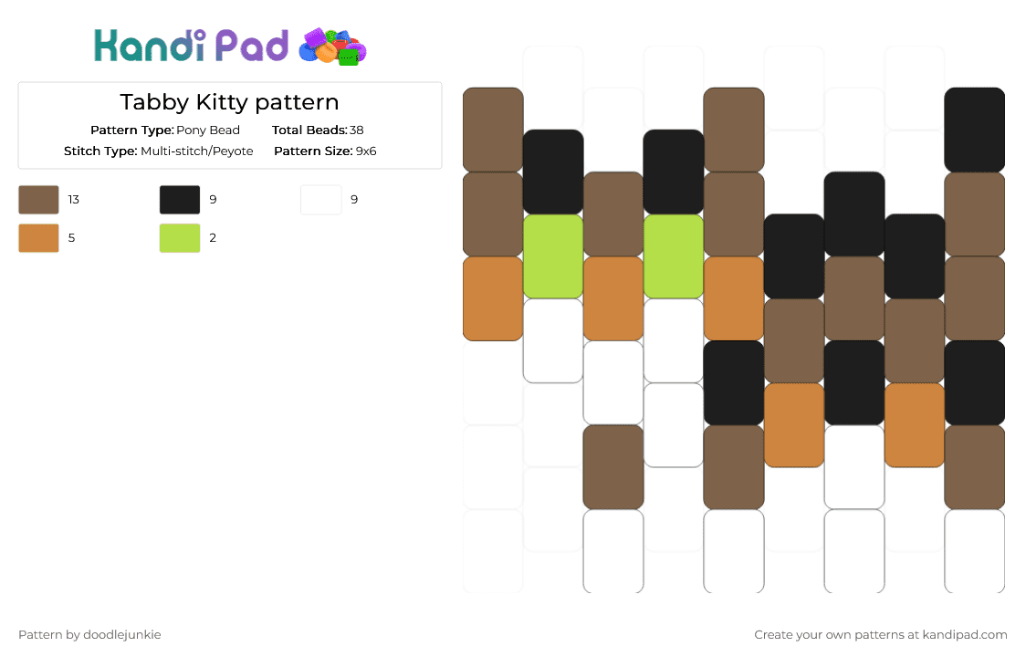 Tabby Kitty pattern - Pony Bead Pattern by doodlejunkie on Kandi Pad - black, black cat, cat, kitty, tan