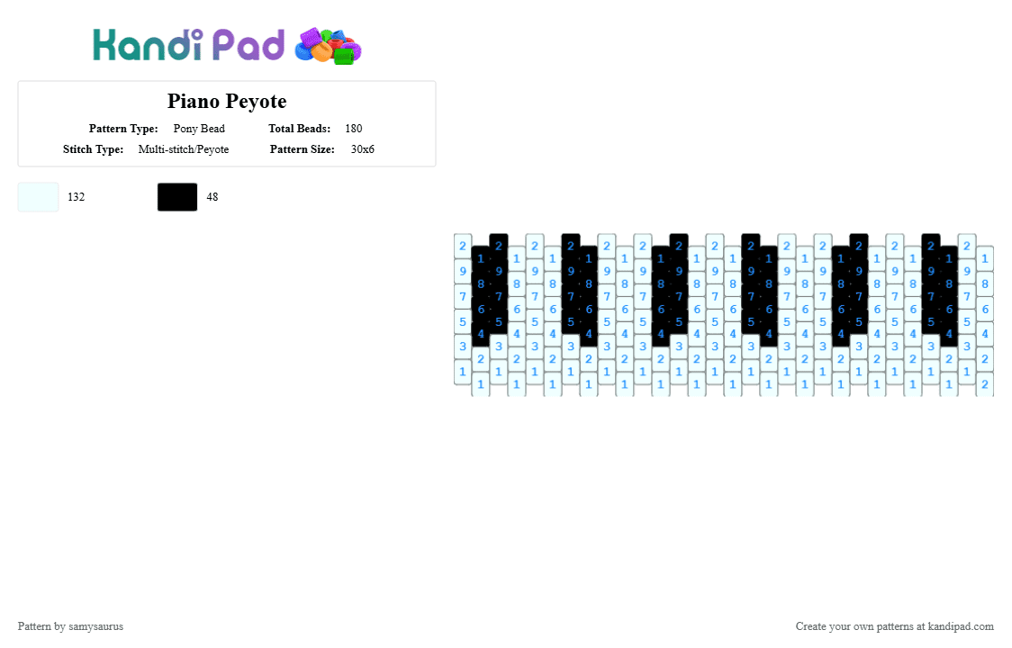 Piano Peyote - Pony Bead Pattern by samysaurus on Kandi Pad - white,black
