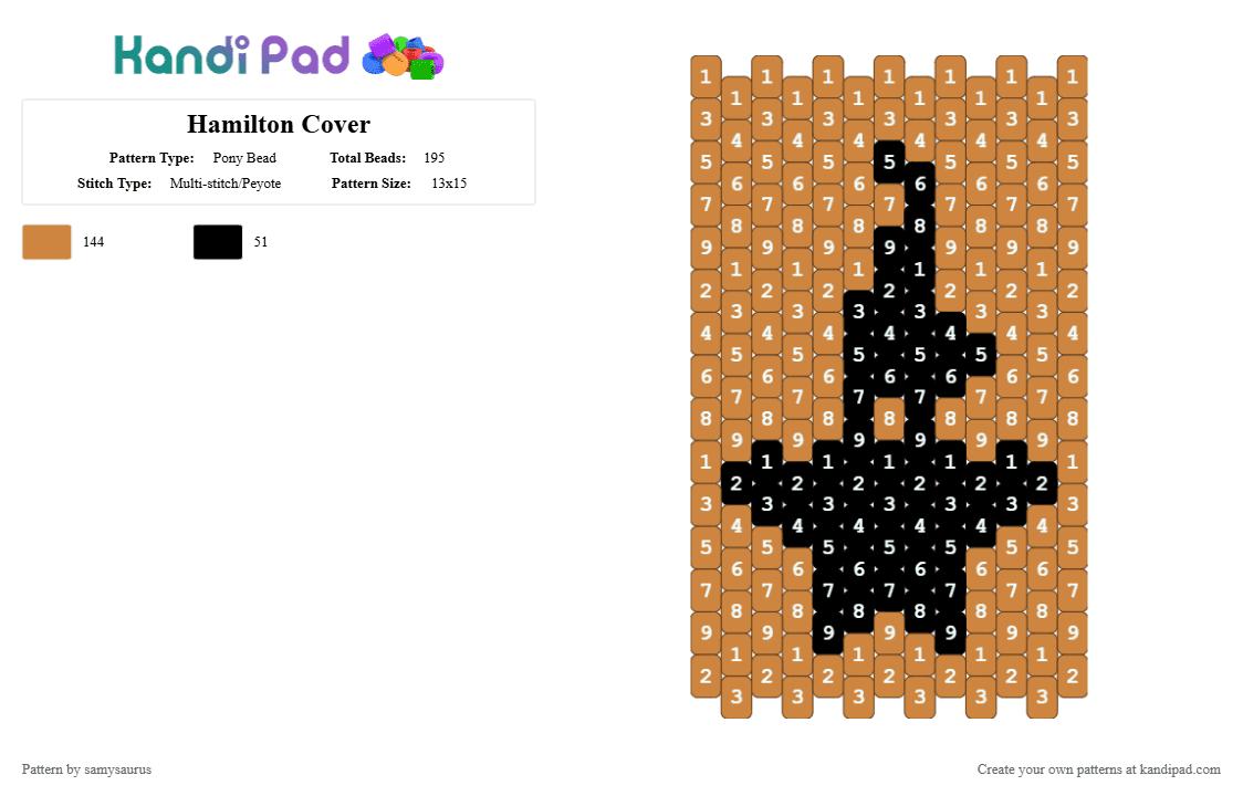 Hamilton Cover - Pony Bead Pattern by samysaurus on Kandi Pad - orange,black,hamilton,cover,easy,2bead,2,two